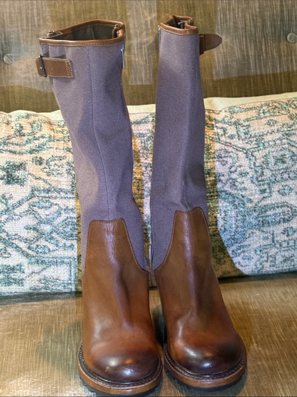 Sorel Men's Brown Leather and Tan Canvas Wedge Boots